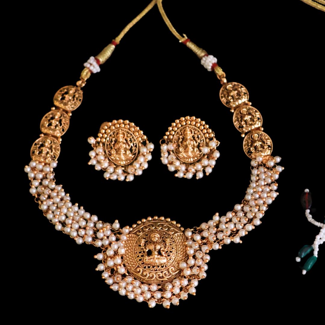 Golden Lakshmi Temple Jewellery Set