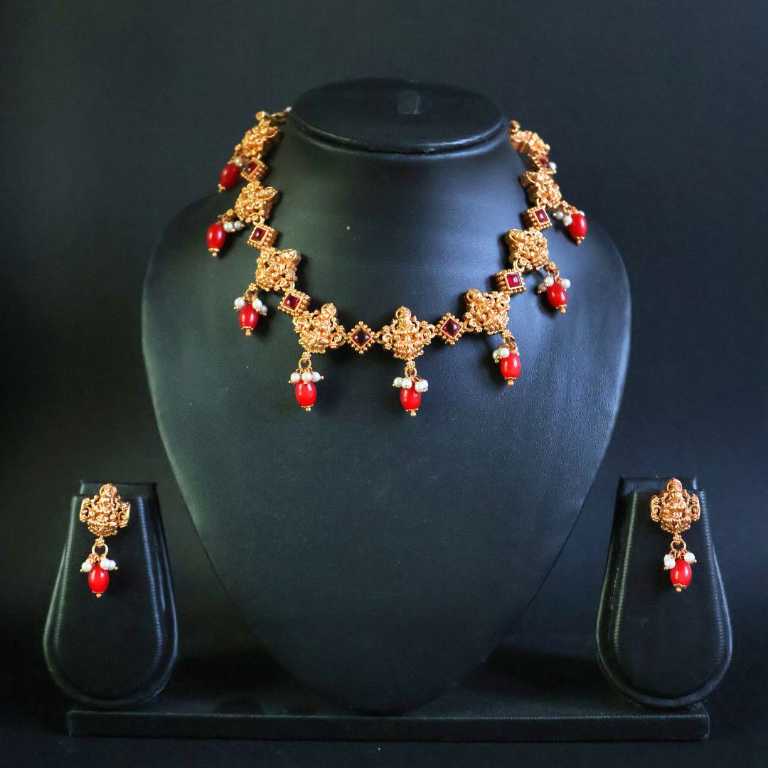 Antique Lakshmi design with AD Stone Choker Set