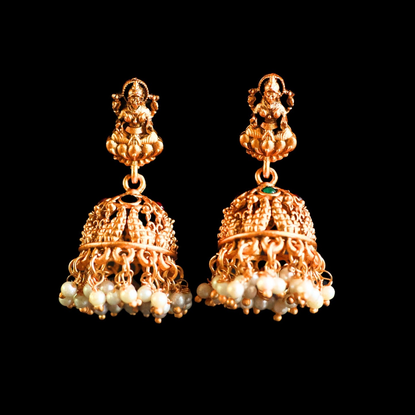 Gold toned red & green Jhumka