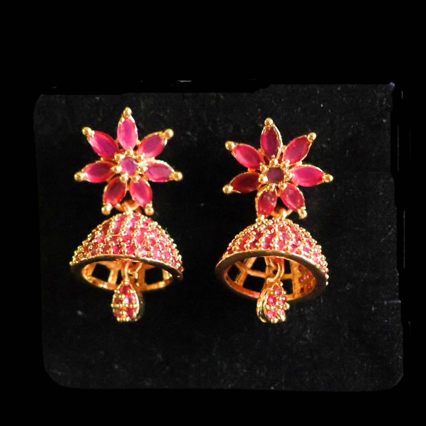 Gold toned red American Diamond Jhumka