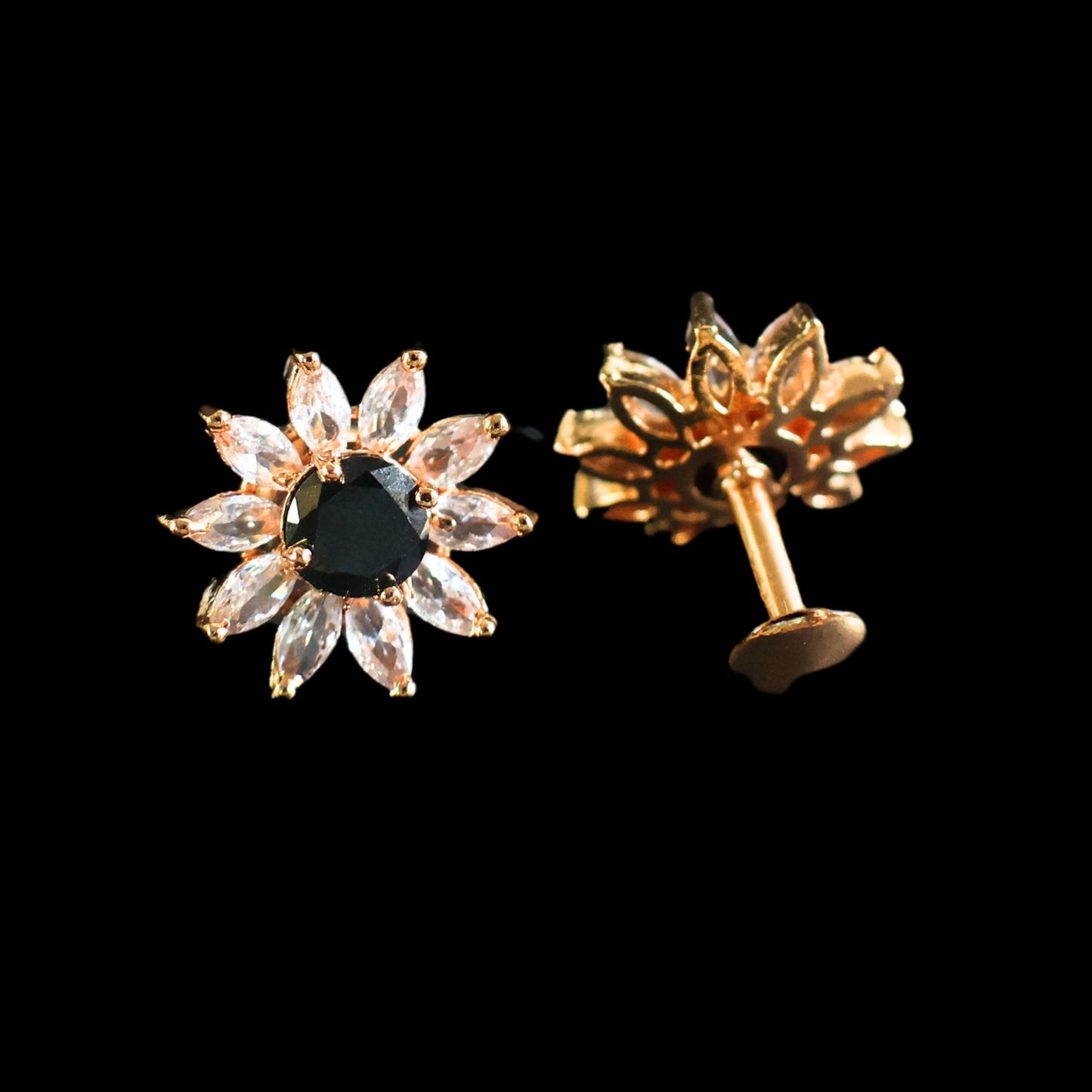 Gold toned white and black American Diamond Studs