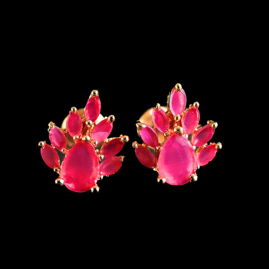 Gold toned red-purple American Diamond Studs