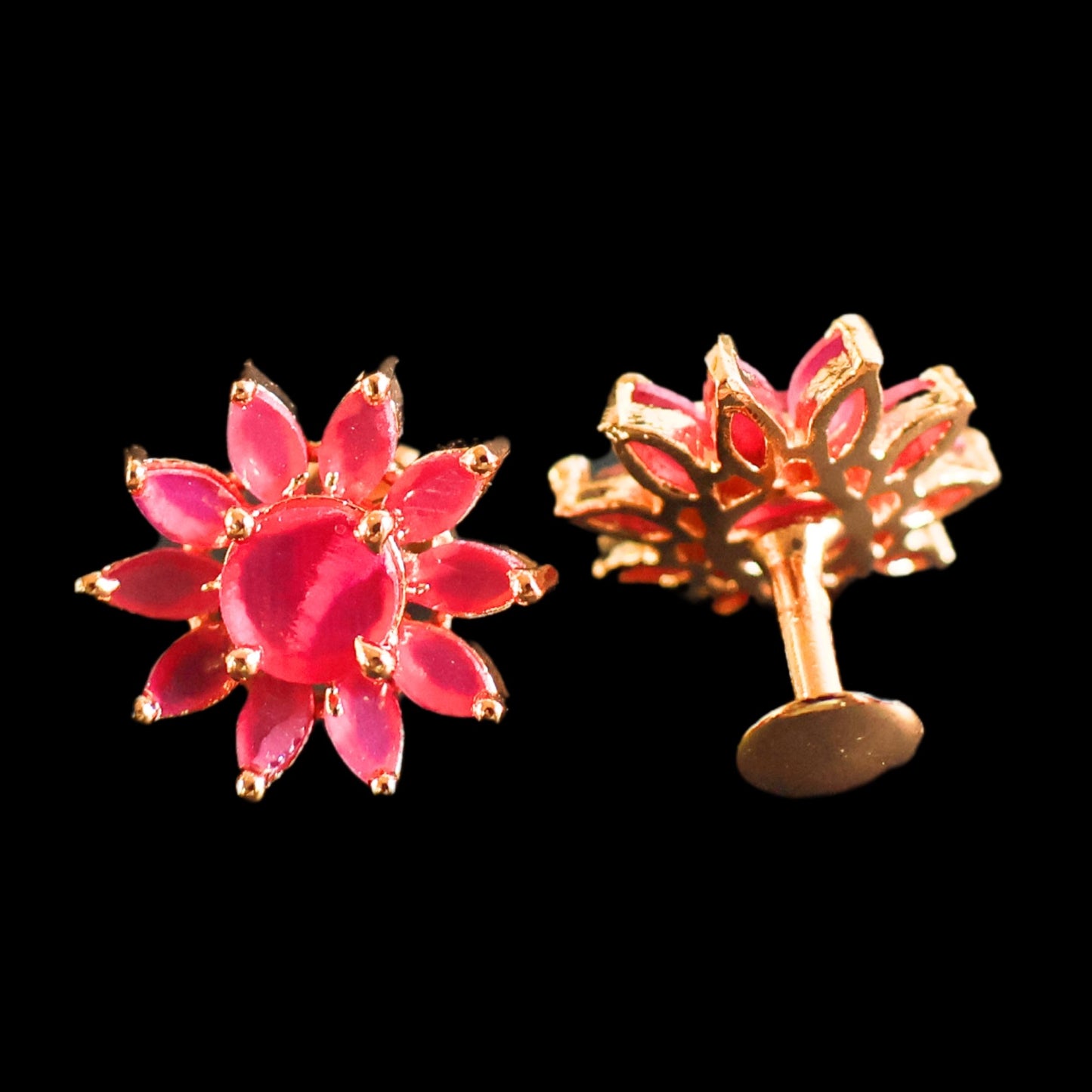 Gold toned pink American Diamond Studs