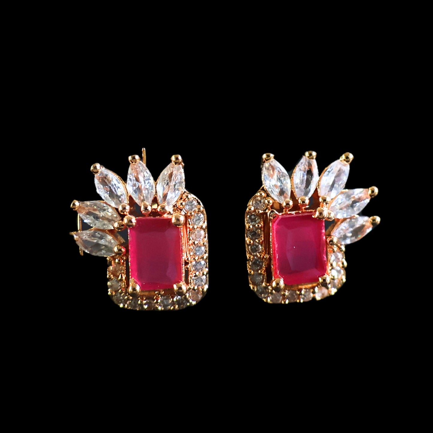 Gold toned white & pink American Diamond Studs