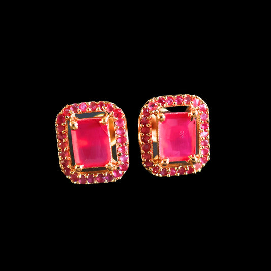 Gold toned pink American Diamond Studs