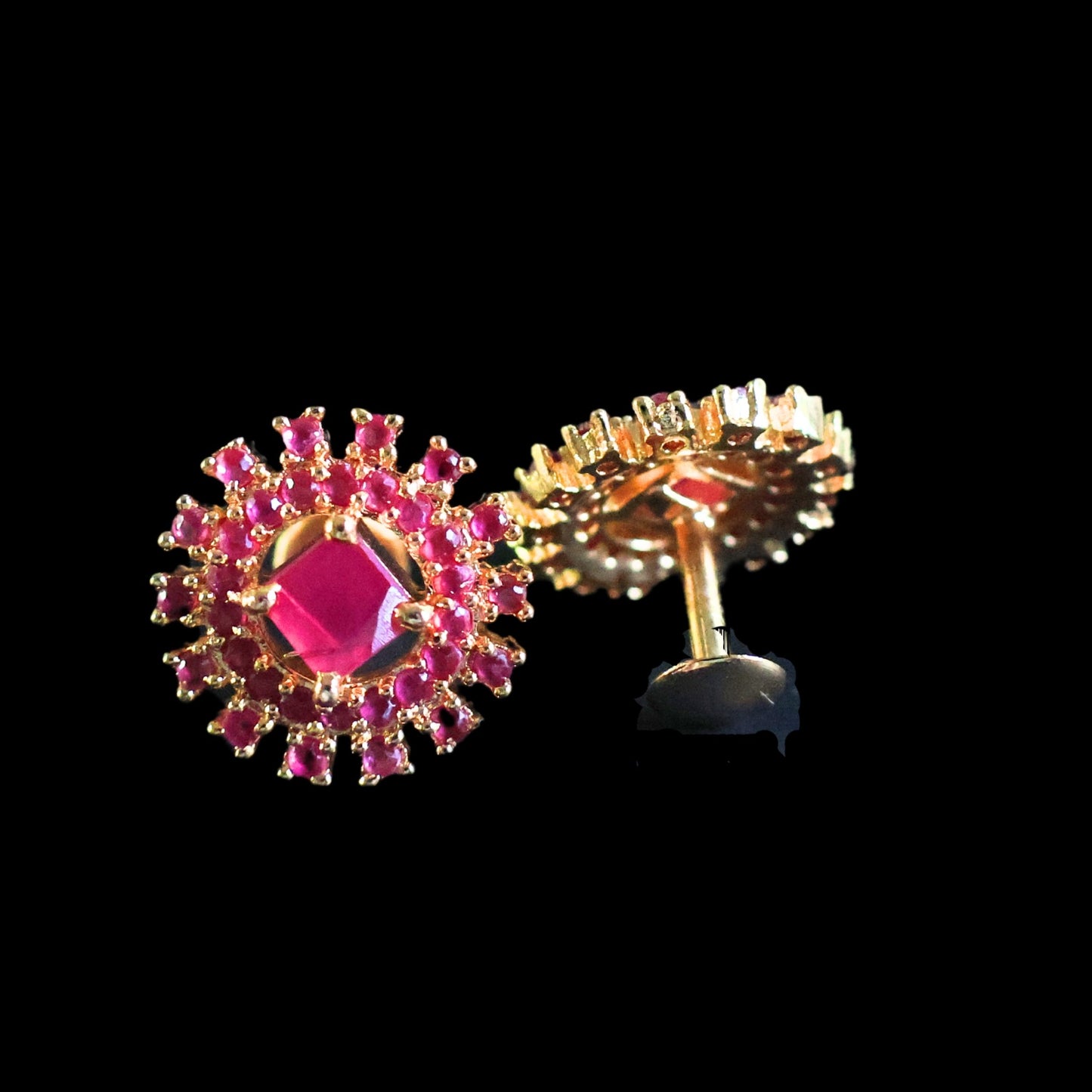 Gold toned red-purple American Diamond Studs