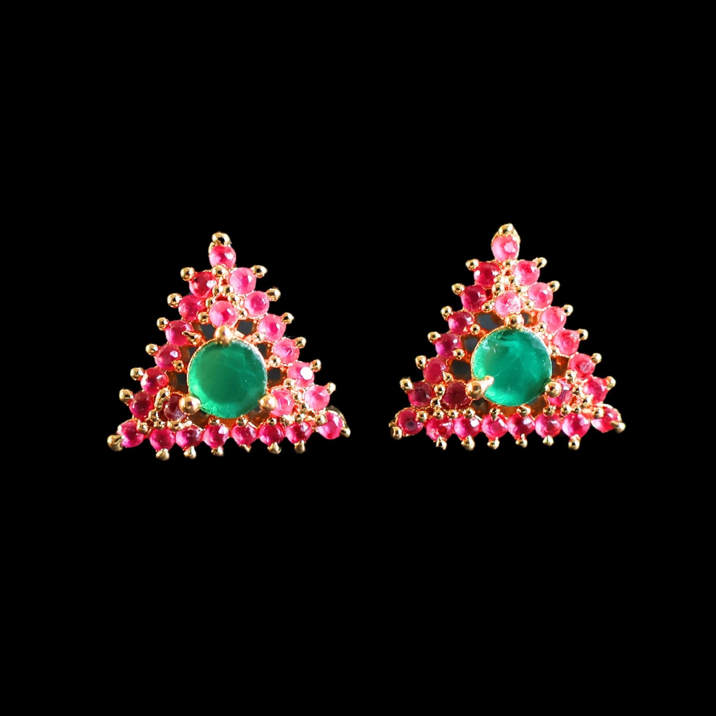 Gold toned green and pink American Diamond Studs