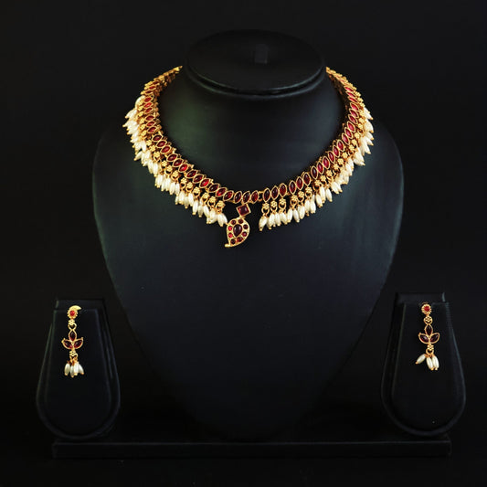 Designer fancy Gold Polish Party Wear Antique Short Necklace Set