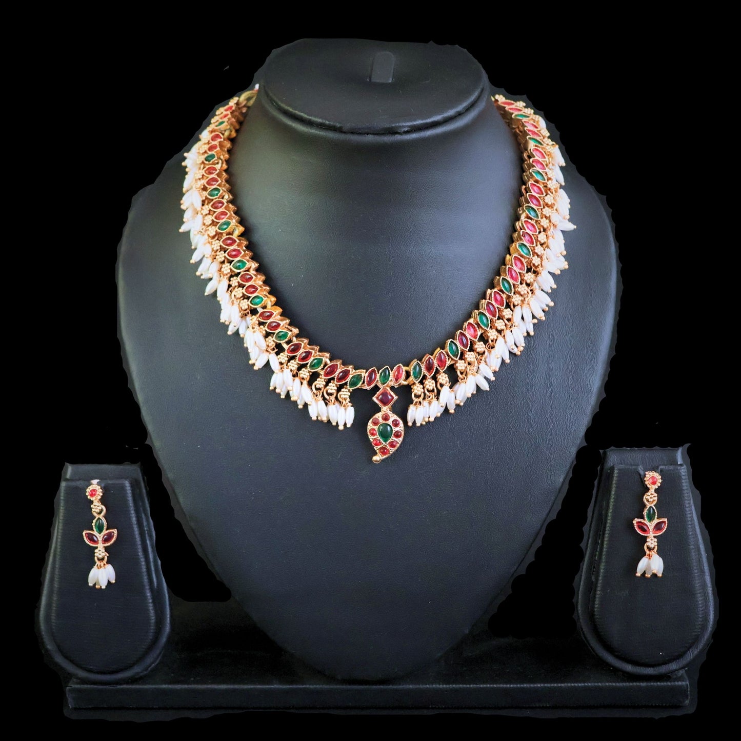 Designer fancy Gold Polish multi color Party Wear Antique Short Necklace Set