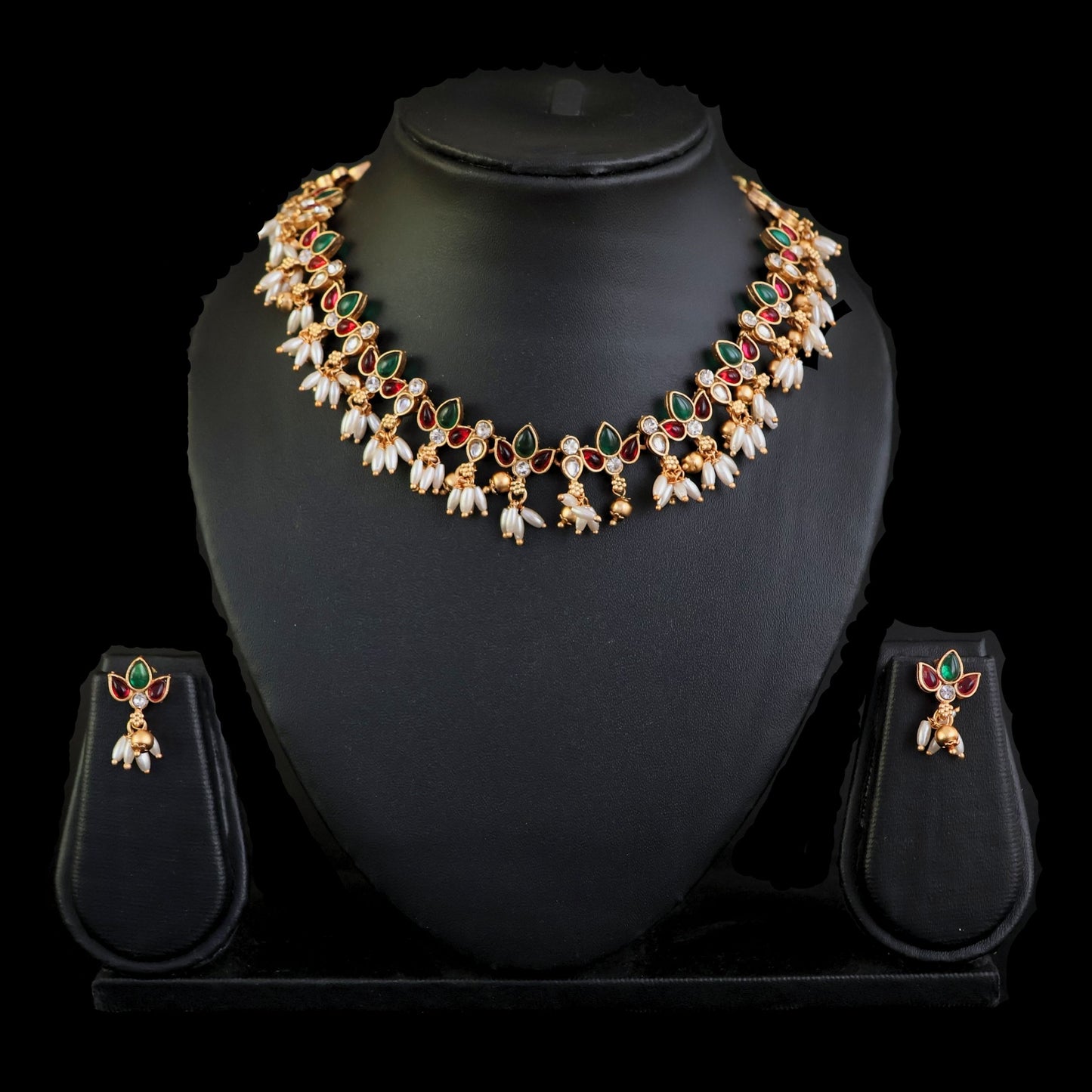 Designer fancy Gold Polish Party Wear Antique Short Necklace Set