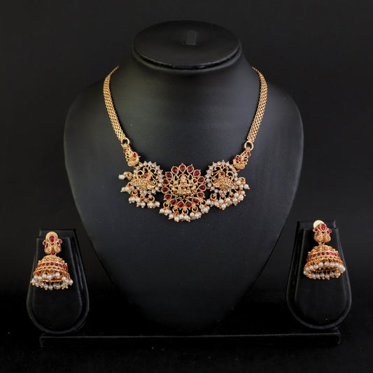 Designer fancy Gold Polish Red Party Wear Antique Short Necklace Set